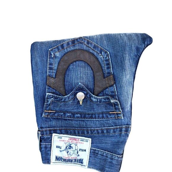 Vintage True Religion Jeans Size 32 STRAIGHT Blue Leather Tab - Picture 10 of 10